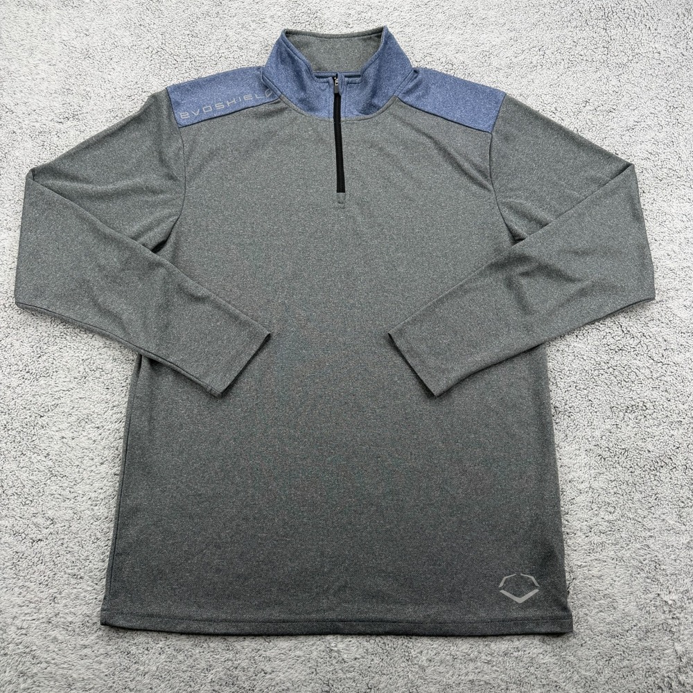 Evoshield 1/4 Zip Pullover Mens Small Gray Blue Mock Baseball Coach Sweater Soft
